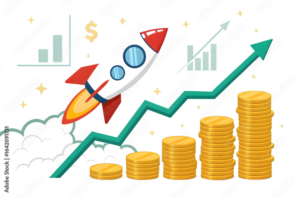Fototapeta premium business graph with coins isolated on transparent background
