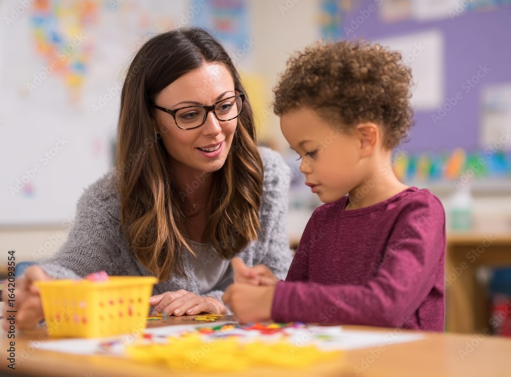Fototapeta premium Teacher and Child Engaging in Educational Activity