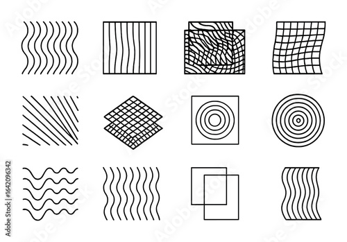 Optical Illusion Icons. Outline vector icons of optical fabric illusions: moiré ripple, stripe shift, pattern