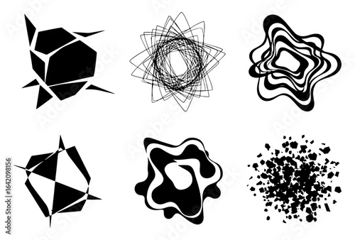 Vector art of collection of abstract black and white graphic shapes and patterns isolated on white background