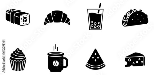 Vector art of collection of popular food and drink icons isolated on white background