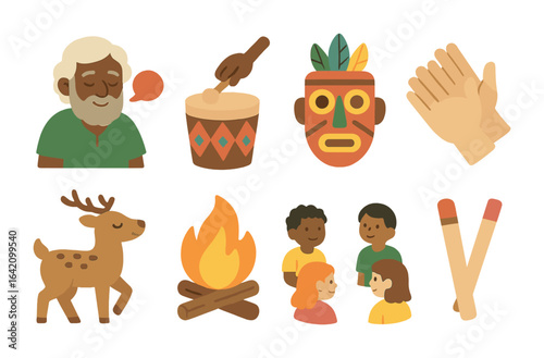 Oral Traditions Icons. Flat vector mini-illustrations Oral traditions in colors children's illustrations: