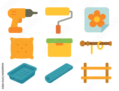 DIY Kids Home Makeover. Flat vector mini-illustrations DIY home makeover in colors children's illustrations: