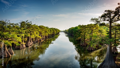 cypress lined backwater channel of neches river beaumont texas united states of america