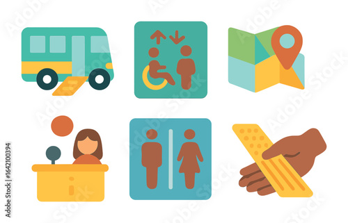 Inclusive Public Services Icons. Flat vector mini-illustrations public service inclusion ads in colors