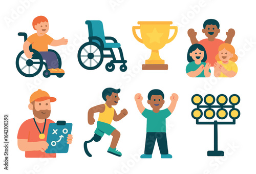 Inclusive Sports Icons. Flat vector mini-illustrations sports inclusion campaigns in colors children's