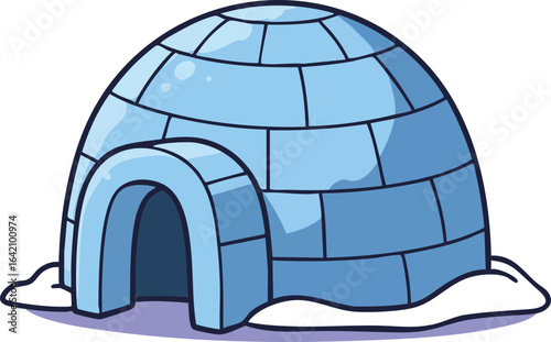 Igloo made of ice blocks with snow base winter shelter cartoon style vector illustration 