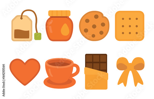 Tea and Snack Box. Flat vector mini-illustrations tea and snack care box in colors children's illustrations: