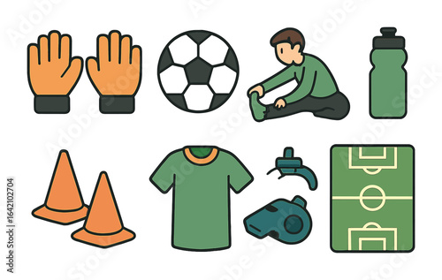 Goalkeeper Warm-Up Icons. Flat vector mini-illustrations goalkeeper warm-up in colors children's illustrations