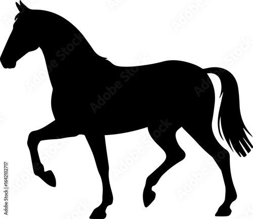  Horse trotting gracefully silhouette vector, black horse with raised front leg isolated on white background