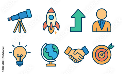 Visionary Leader Icons. Flat vector mini-illustrations visionary leaders in colors children's illustrations: