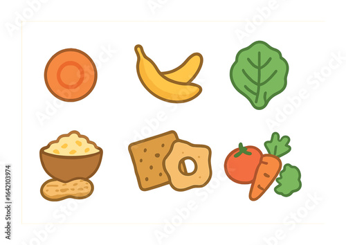 Healthy Goat Treats Icons. Flat vector mini-illustrations healthy goat treats in colors children's