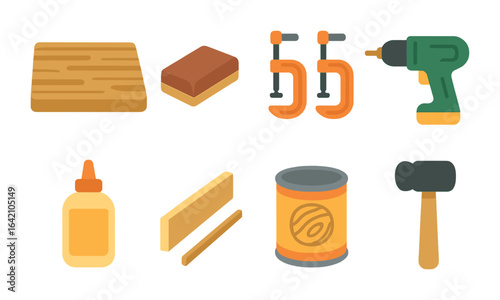 Butcher Block Installation Icons. Flat vector mini-illustrations installing butcher block counters in colors
