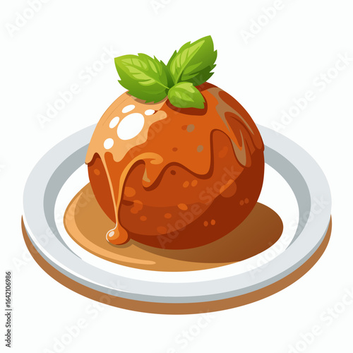 Golden Brown Meatball on White Plate with Basil and Tomato Sauce