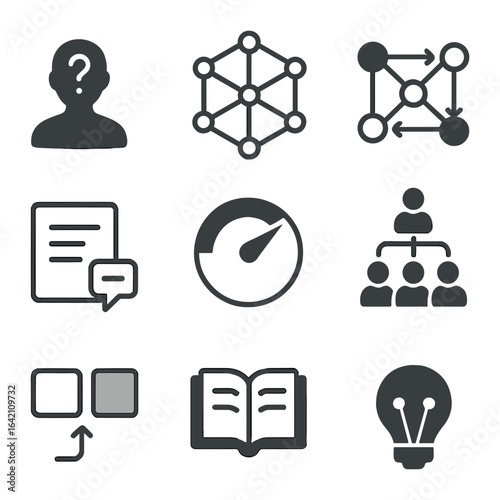 Zero-Shot Learning Icons. Flat icon set of zero-shot learning: unseen class, semantic embedding, transfer