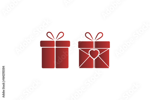 Two red gift boxes, one traditional and one envelope style, perfect for Valentine's Day or a gift-giving theme.This image features two stylized gift boxes in a deep red color with a subtle gradient ef