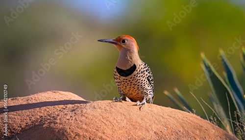 alert northern flicker bird arizona desert green bokeh background wildlife photography