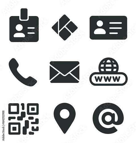 Corporate Card Icons. Flat icon set of corporate card mockups: name badge, company logo, contact details,