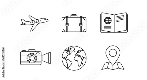 Essential Travel Icons Representing Adventure, Exploration, and the Joy of Journeying Abroad