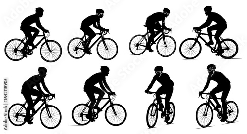 Dynamic Illustrations of Cyclists in Various Poses for Active Lifestyle and Sports Enthusiasts