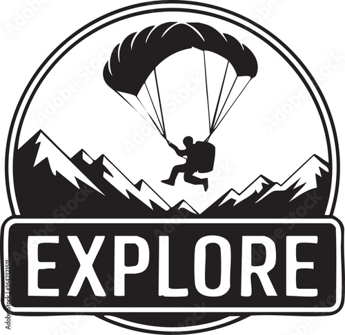 Explore Adventure Parachute Jumper Vector Graphic for Outdoor Enthusiasts