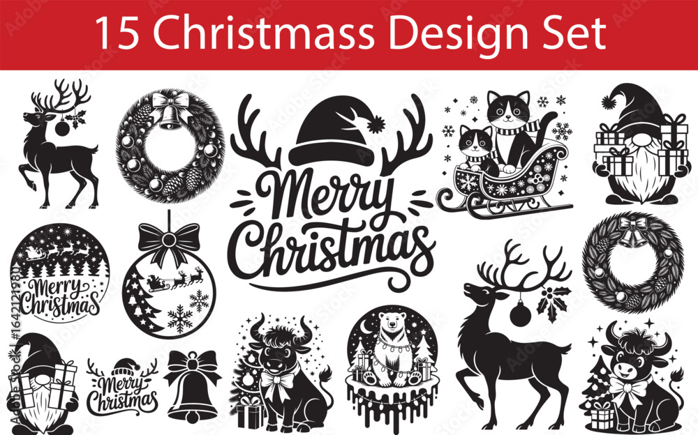 Naklejka premium Merry Christmas Holiday Vector Set, Festive Winter Celebration Icons and Illustrations