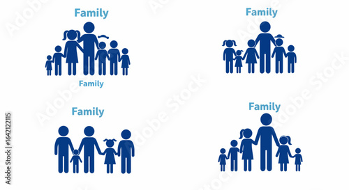 Visual Representation of Diverse Family Structures and Generations Depicting Unity and Connection Through Simple Iconography for Social Concepts and Relationships