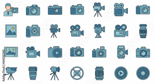A Comprehensive Collection of Retro and Modern Photography and Videography Equipment Icons and Symbols