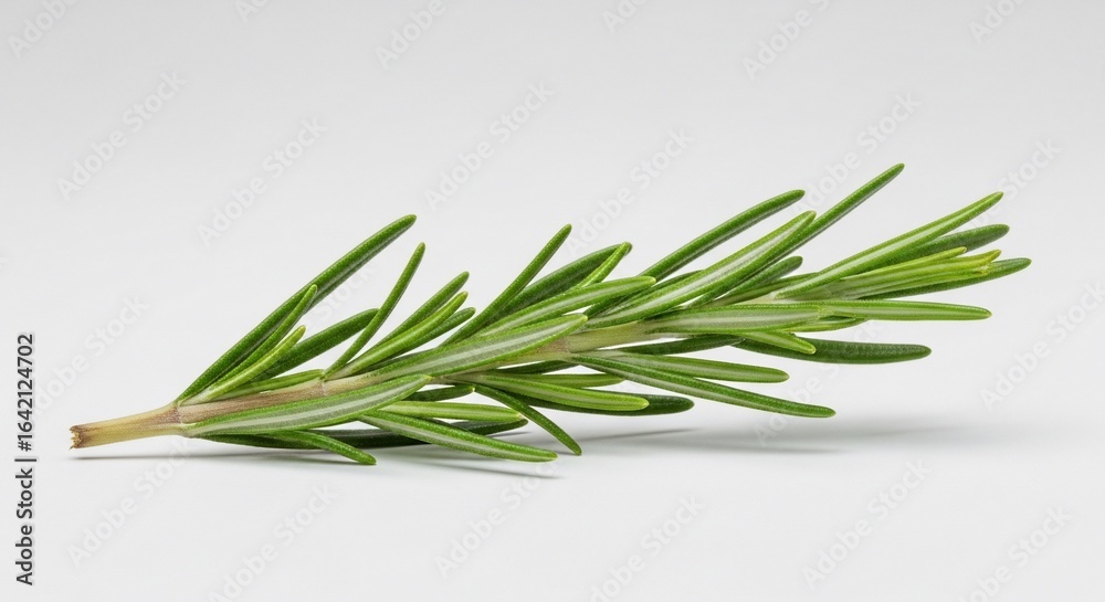 Fototapeta premium Fresh Rosemary Sprig: Aromatic Herb with Needle-Like Leaves on White Background