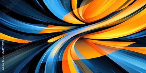 Abstract curve composition with blue yellow orange shapes dynamic movement modern wave energy design vibrant background artistic concept
