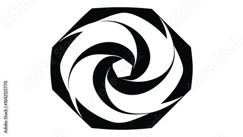 Abstract black and white geometric design resembling a swirling vortex or optical illusion