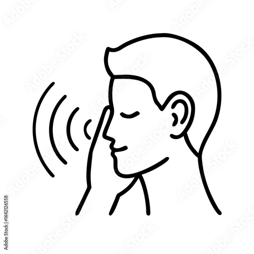 Man touching head migraine headache pain pressure waves silhouette vector illustration