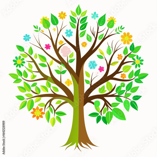 Balanced Tree Spring Equinox Vector Illustration