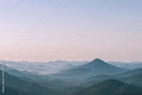 Blue Ridge Mountain Vista: Layers of Hazy Peaks at Sunrise, Serene Appalachian Landscape