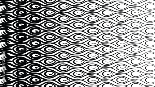 Abstract black and white pattern repeating eye shapes with gradient effect for backgrounds
