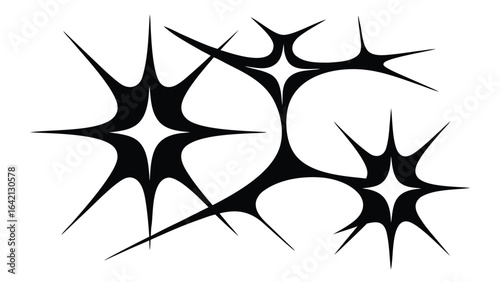 Abstract black and white starburst graphic elements on isolated white background