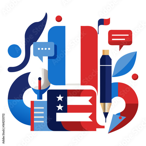 Stylized French Flag Made of Language Icons – Vector Art for French Language Day