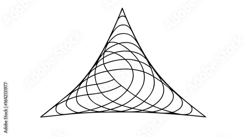 Abstract black and white triangle shape with intersecting geometric line designs