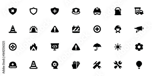 Risk Management Icons Solid Black Vector Set – Safety Protocols, Compliance, and Operational Control Symbols

