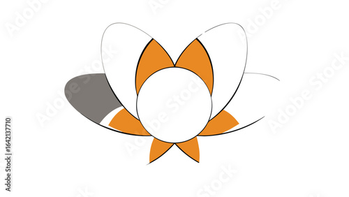 Abstract flower with orange and white petals design on a clean white background