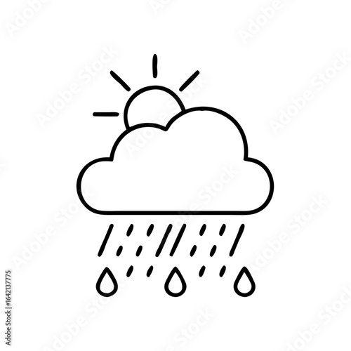 Vector icon of summer rain with sun and clouds