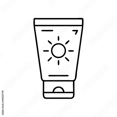 Sunburn cream tube icon with sun symbol