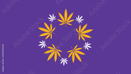 Simple beautiful minimal modern abstract background design with purple and yellow color pallet and geometric shapes. marijuana lief, weed, 420, cannabis