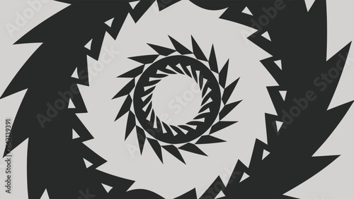 Abstract geometric black and gray design forming circular and spiraling patterns