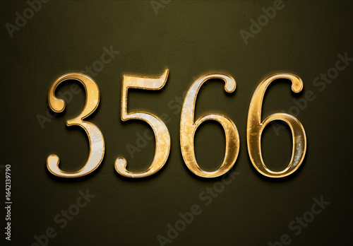 Old gold effect of 3566 number with 3D glossy style Mockup.