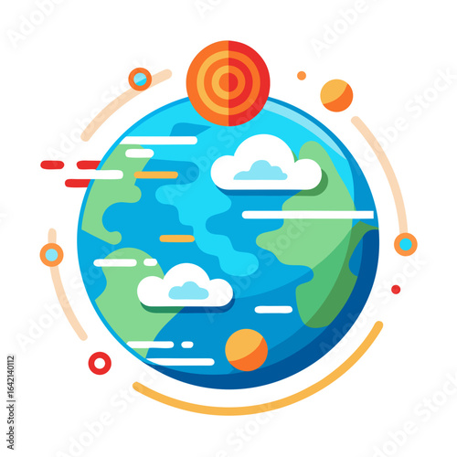 Globe with Weather Symbols Vector Illustration, Meteorological Patterns, World Meteorological Day Design