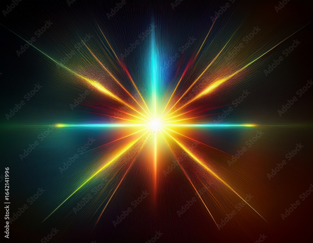 Obraz premium lens flare sun abstract glow with chromatic distortion and intense central light prism colors