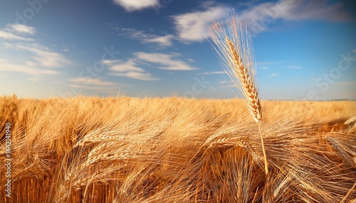 single weat ears on weatfield with sky background