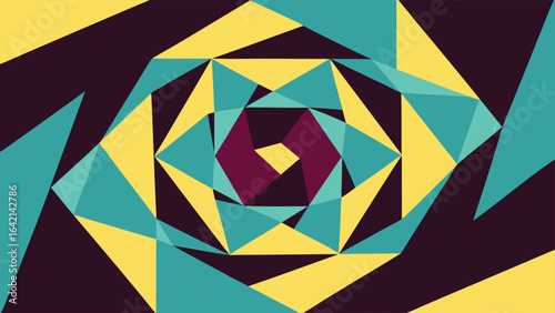 Abstract geometric composition featuring intersecting triangles in various colors creating a modern design