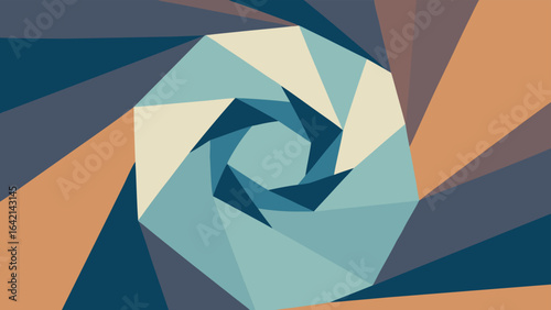 Abstract geometric composition featuring swirling pattern and earth toned colors